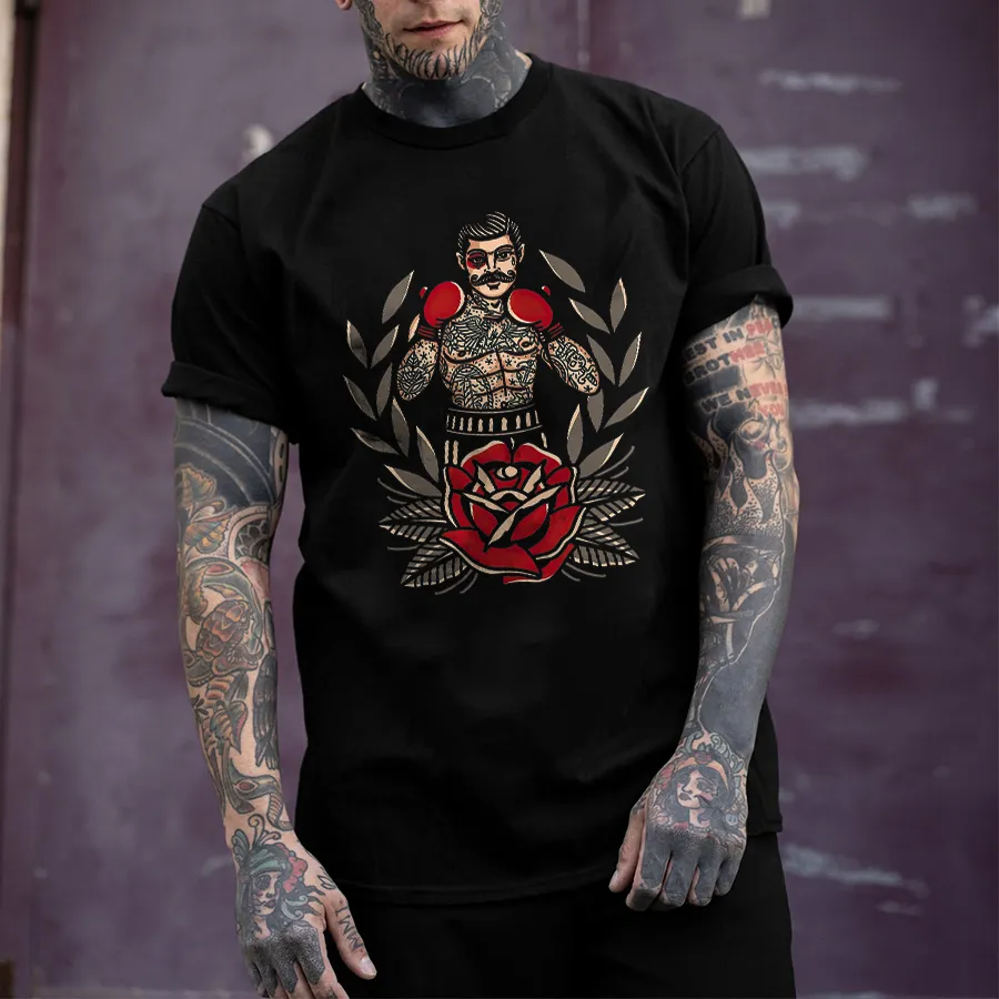 Boxing Beard Print Casual T-shirt