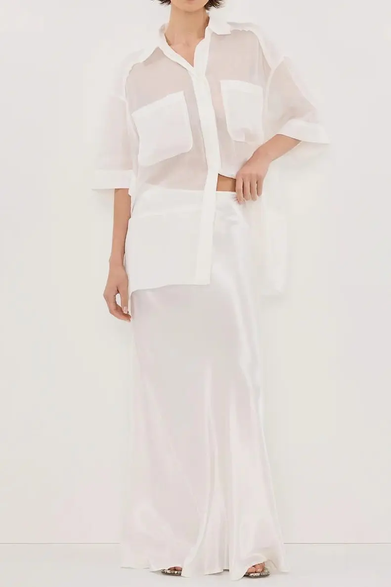 CHARLI WHITE SATIN MAXI SKIRT