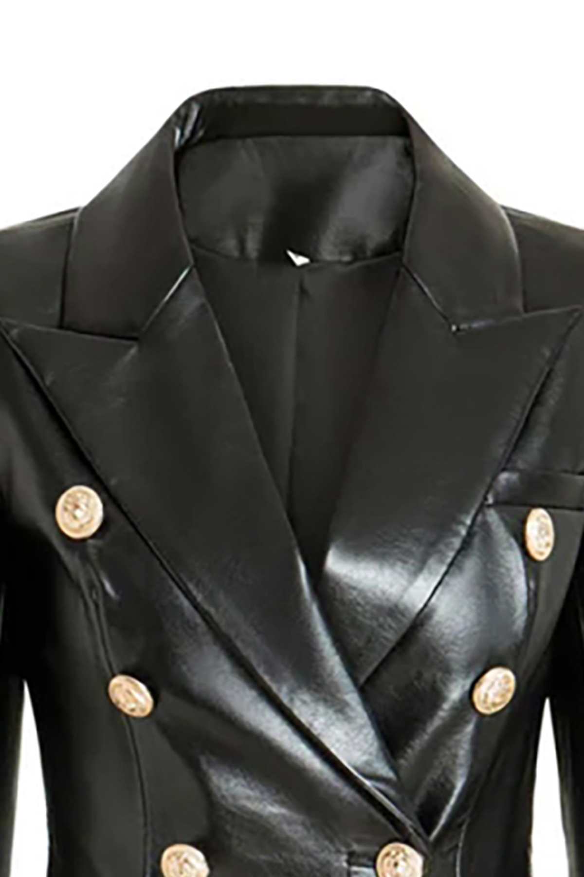 Chic Lapel Collar Long Sleeve Double Breasted Tailored Faux Leather Blazer