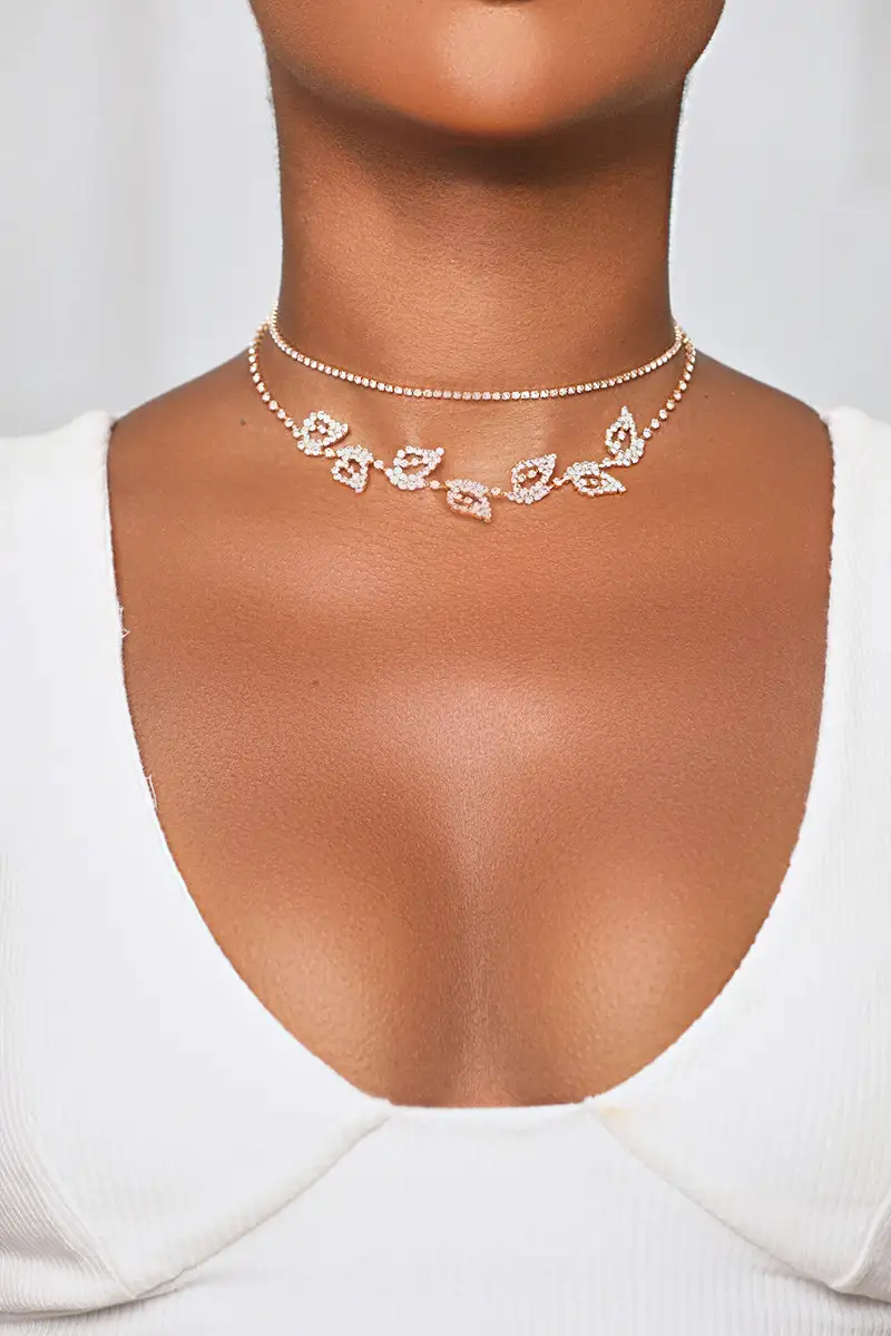 Gold 2 Piece Leaf Choker Set