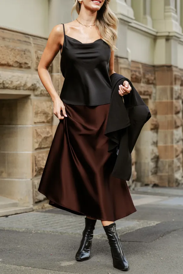 Brown Satin Maxi Skirt