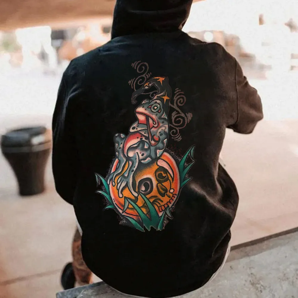Leisurely Frog Print Men's Hoodie