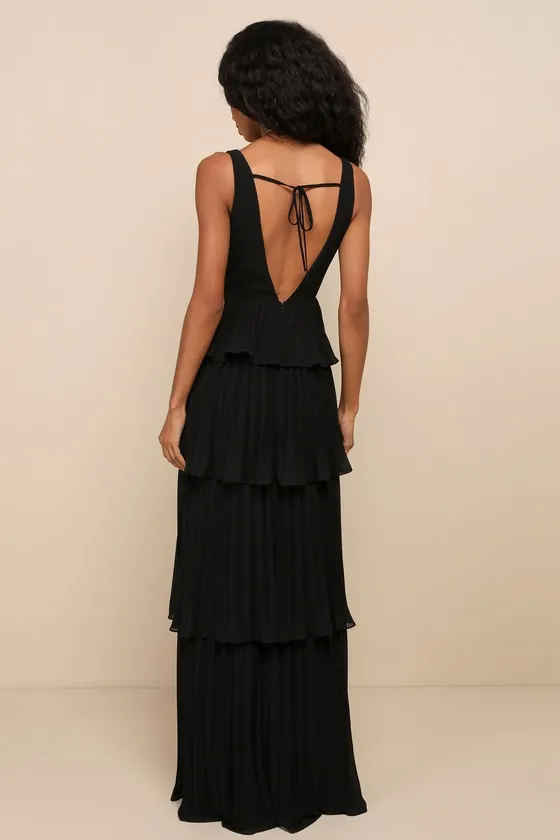 Mesmerizing Essence Pink Pleated Backless Tiered Maxi Dress