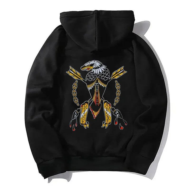 RISE ABOVE Golden Eagle Graphic Casual Black Print Hoodie