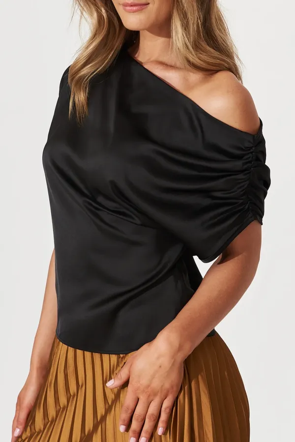 Black Asymmetric Sleeveless Silk Top