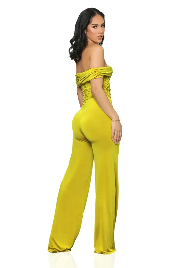 Twisted Off Shoulder Jumpsuit (Citron)