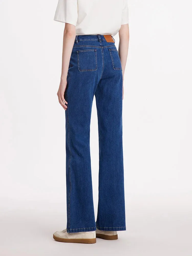 Denim Flared Women Jeans With Patch Pockets