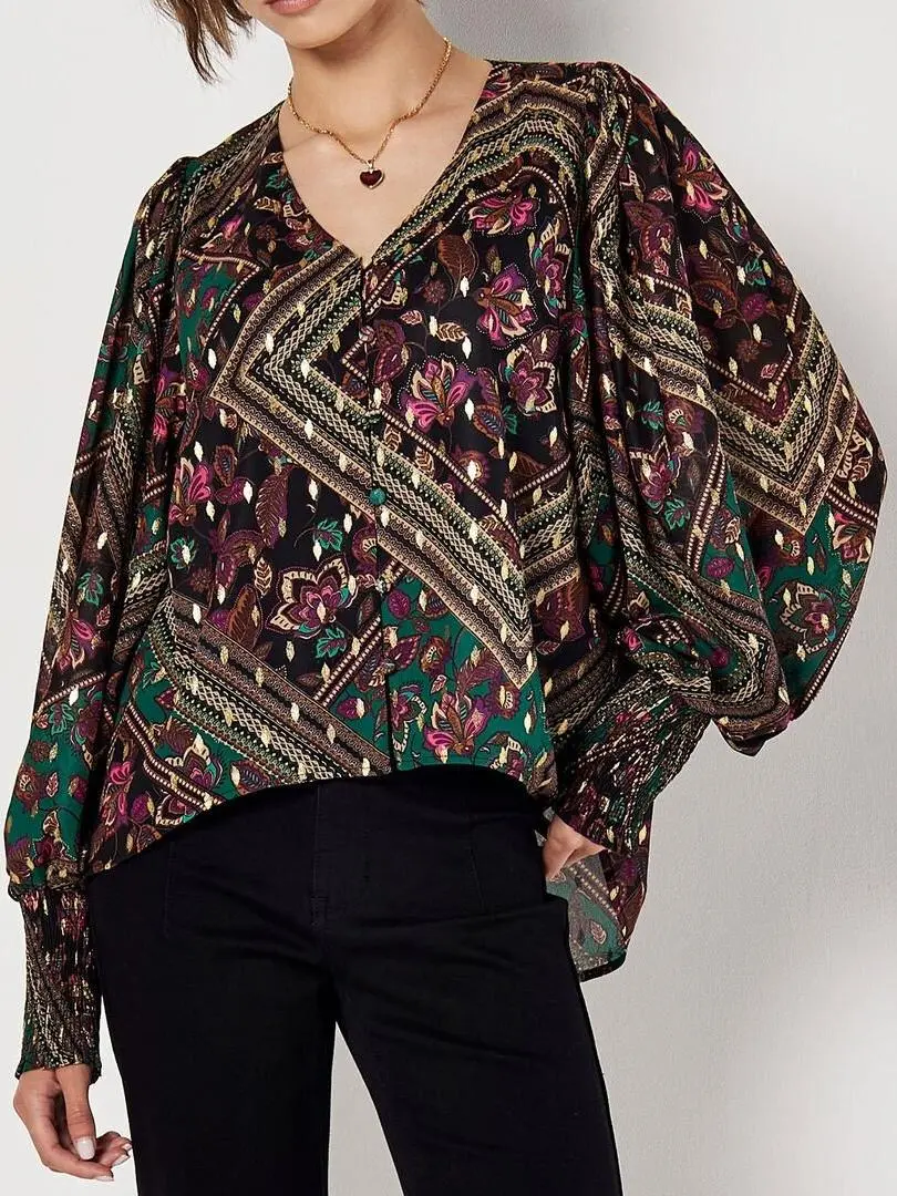 Gold Foil Floral Blouse