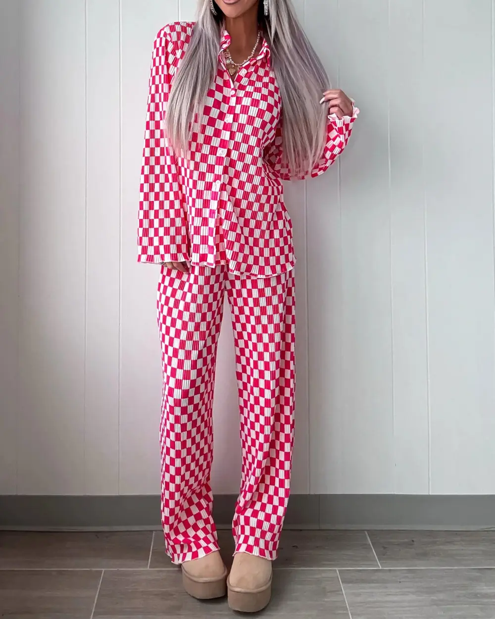 Love Lullabies Checkered Pajama Set - Pink