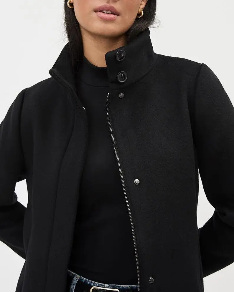 Classic Wool Coat With High Neckline