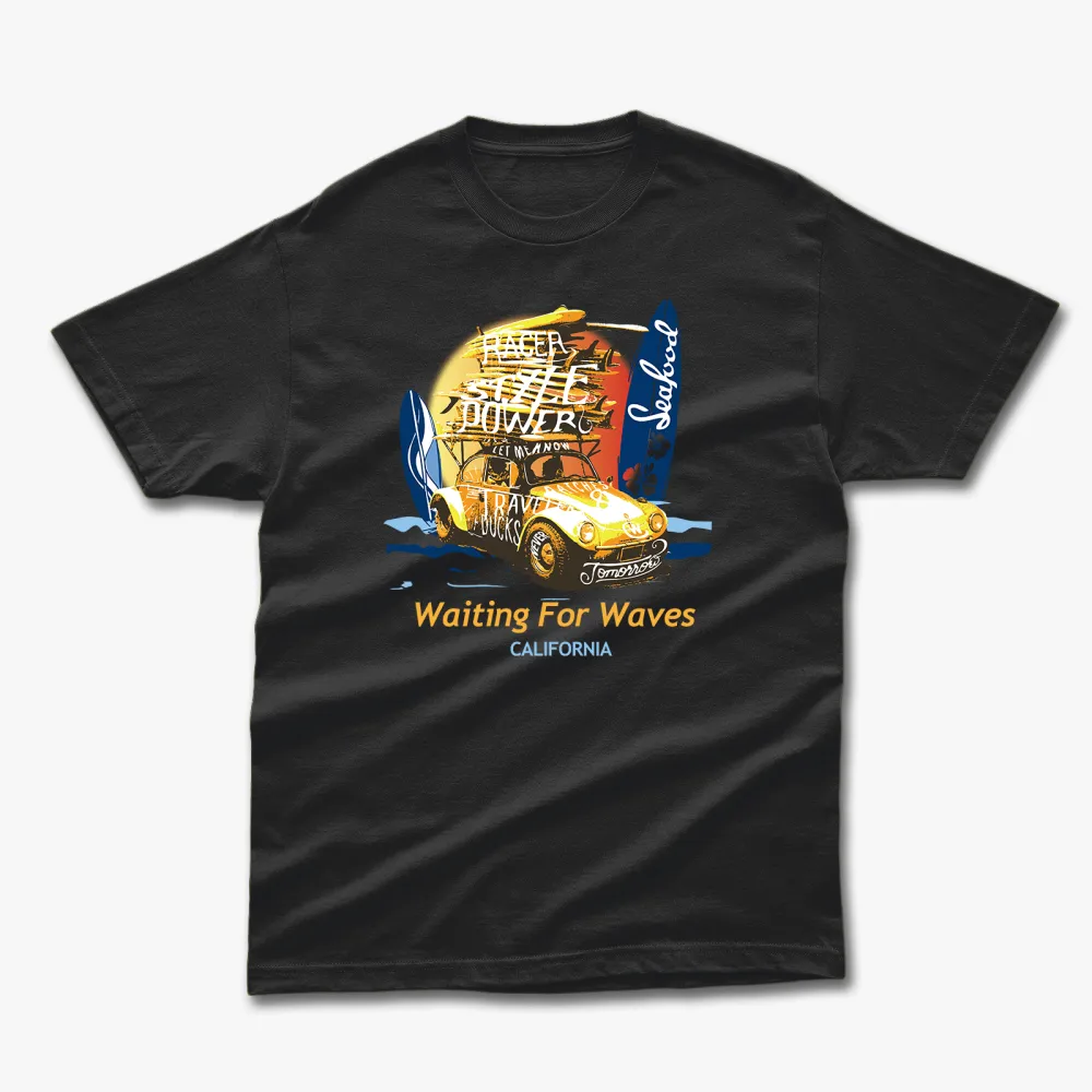 Retro Summer Waiting For Waves Printed T-Shirt