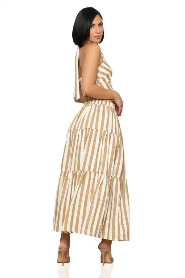 Beach Flow Stripe Skirt Set (Tan Multi)