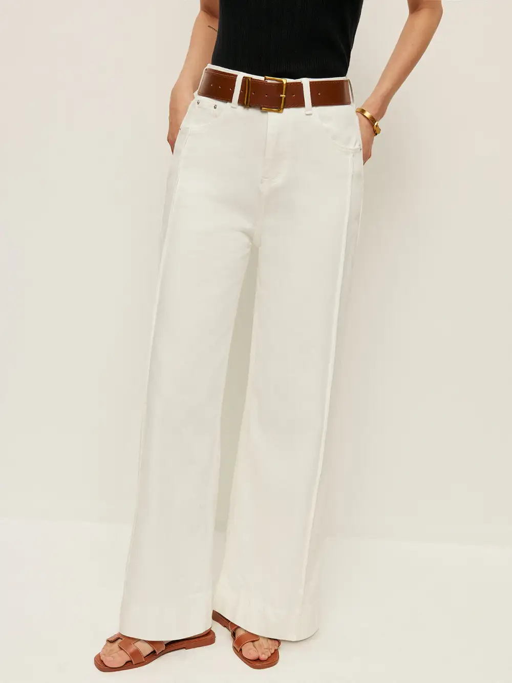 High-Waist Wide-Leg Jeans With Belt
