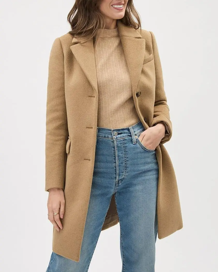 Classic Three-Button Closure Wool Coat