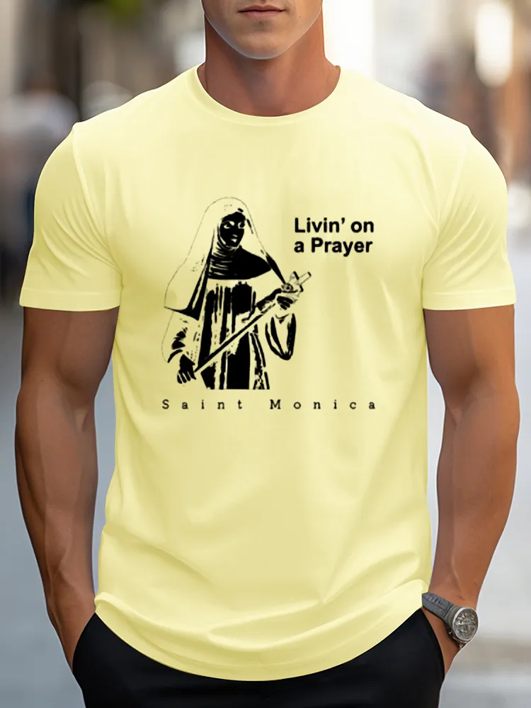 Men'S Livin'On A Prayer Saint Monica Pure Cotton Short-Sleeved T-Shirt