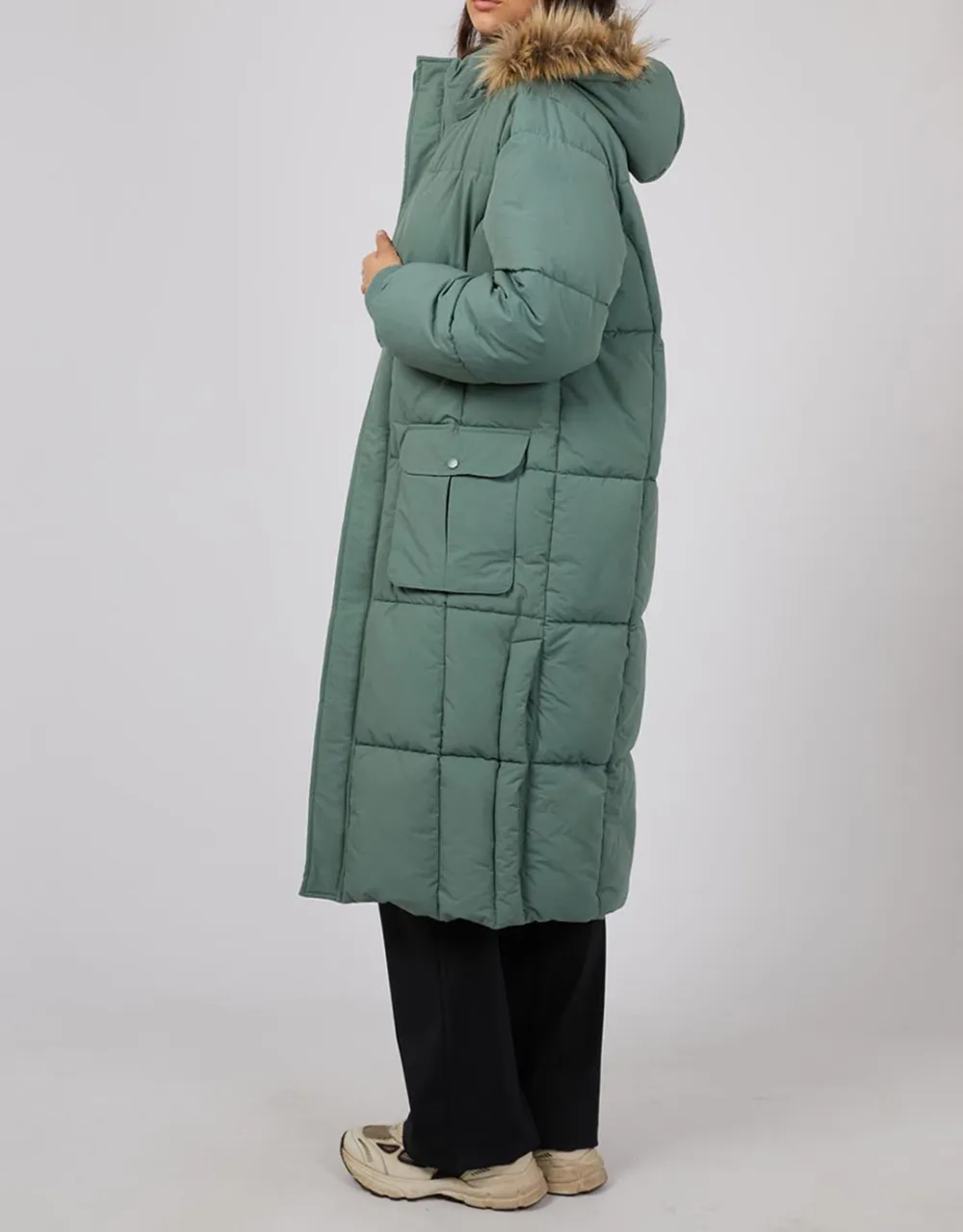 Active Fur Longline Puffer - Green