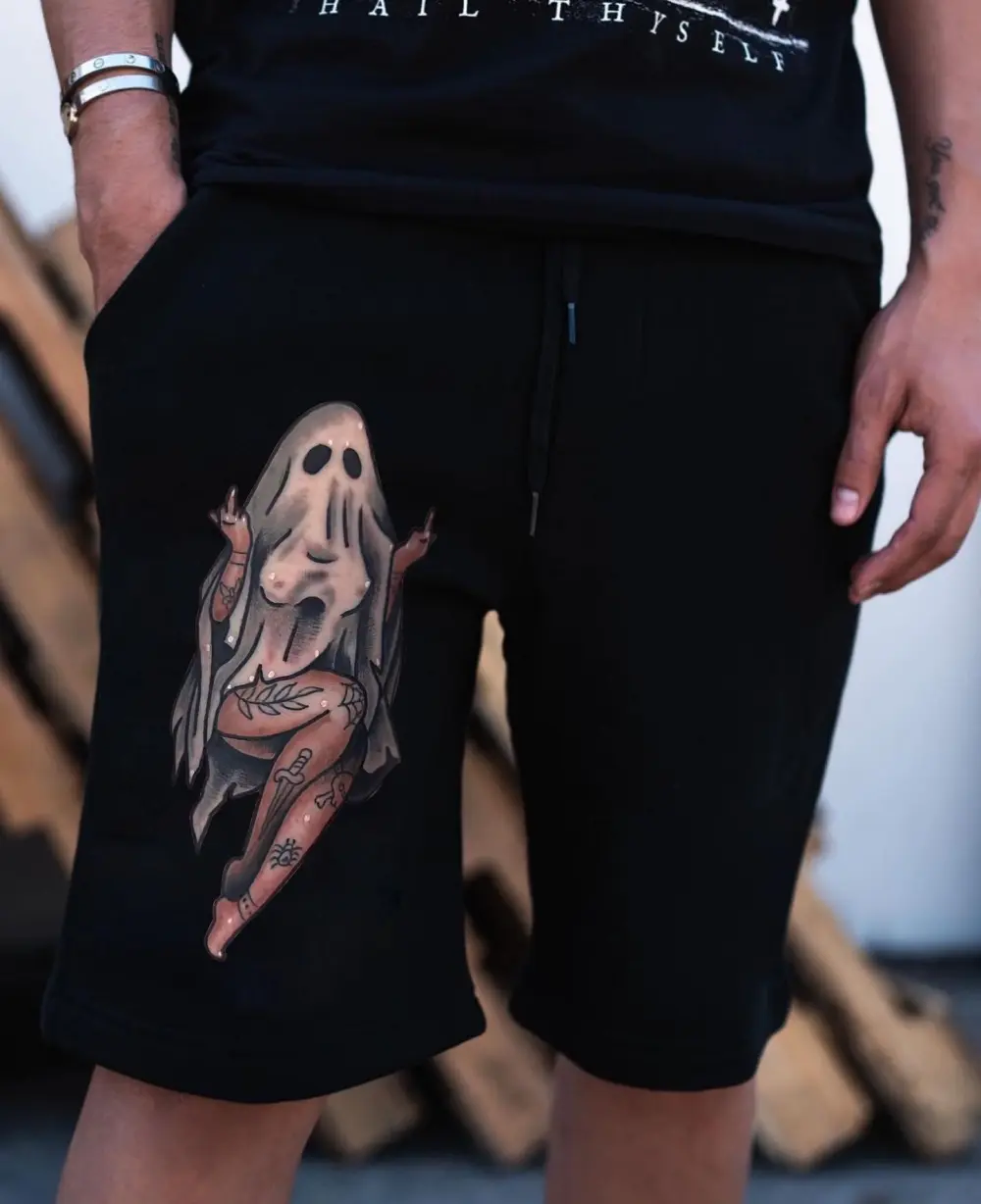 Sexy Funny Female Ghost Print Sports Casual Men's Loose Shorts