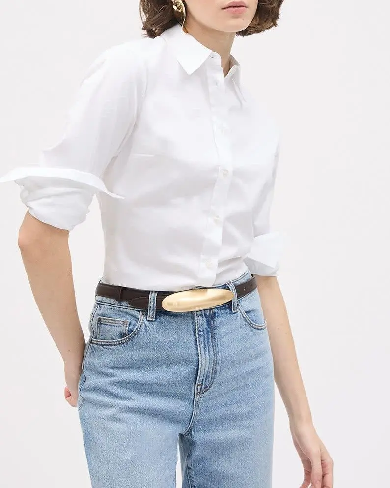 Long-Sleeve Buttoned-Down Poplin Blouse