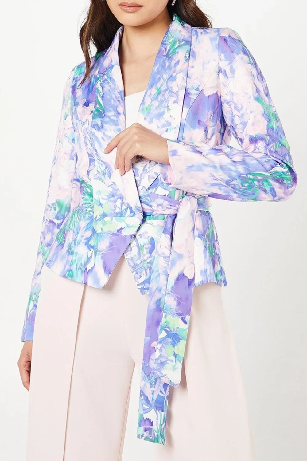 Printed Tie Waist Blazer