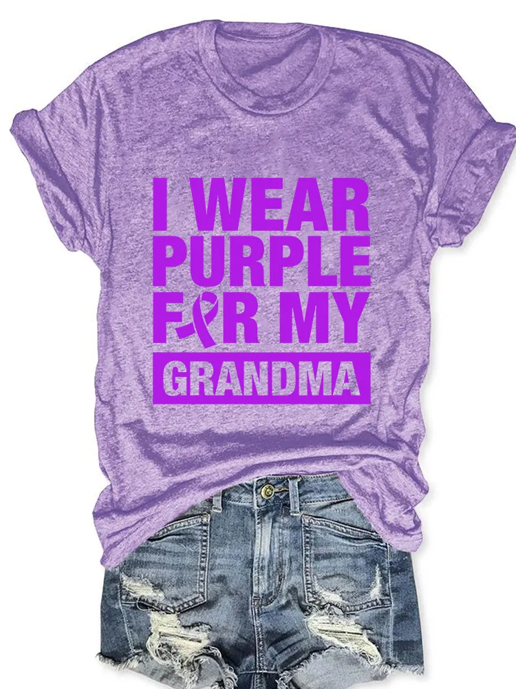 Women'S I Wear Purple For My Grandma Round-Neck Short-Sleeved T-Shirt