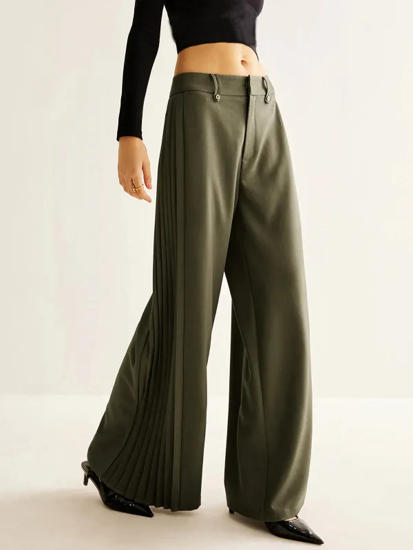 Pleated Detail Plain Wide-Leg Pants