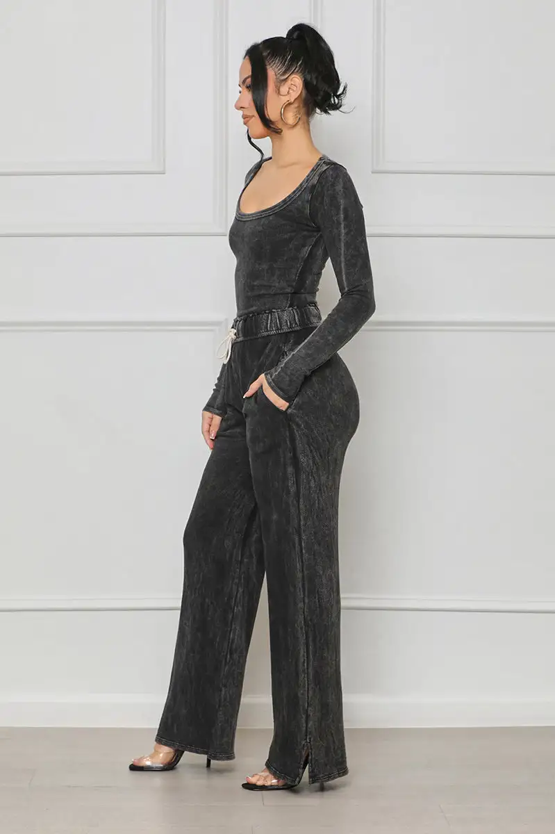 So Influential Contour Ribbed Pants Set (Grey Acid Wash)- FINAL SALE