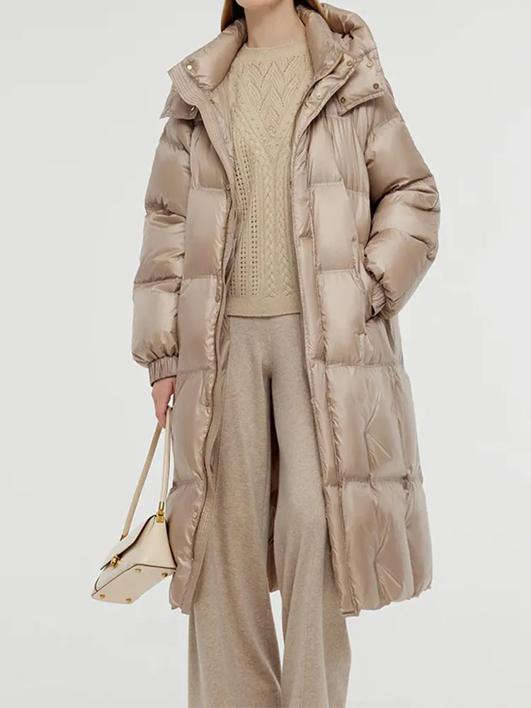 Rose Gold Unisex Hooded Long Goose Down Coat