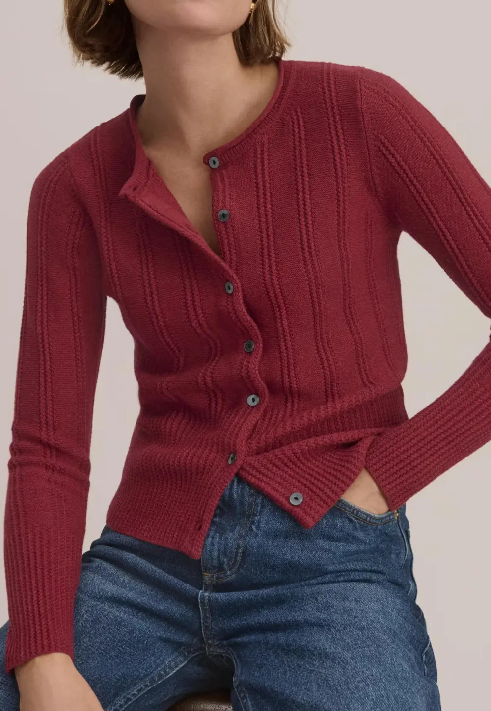 Stripe-stitch cardigan
Wool & organic cotton