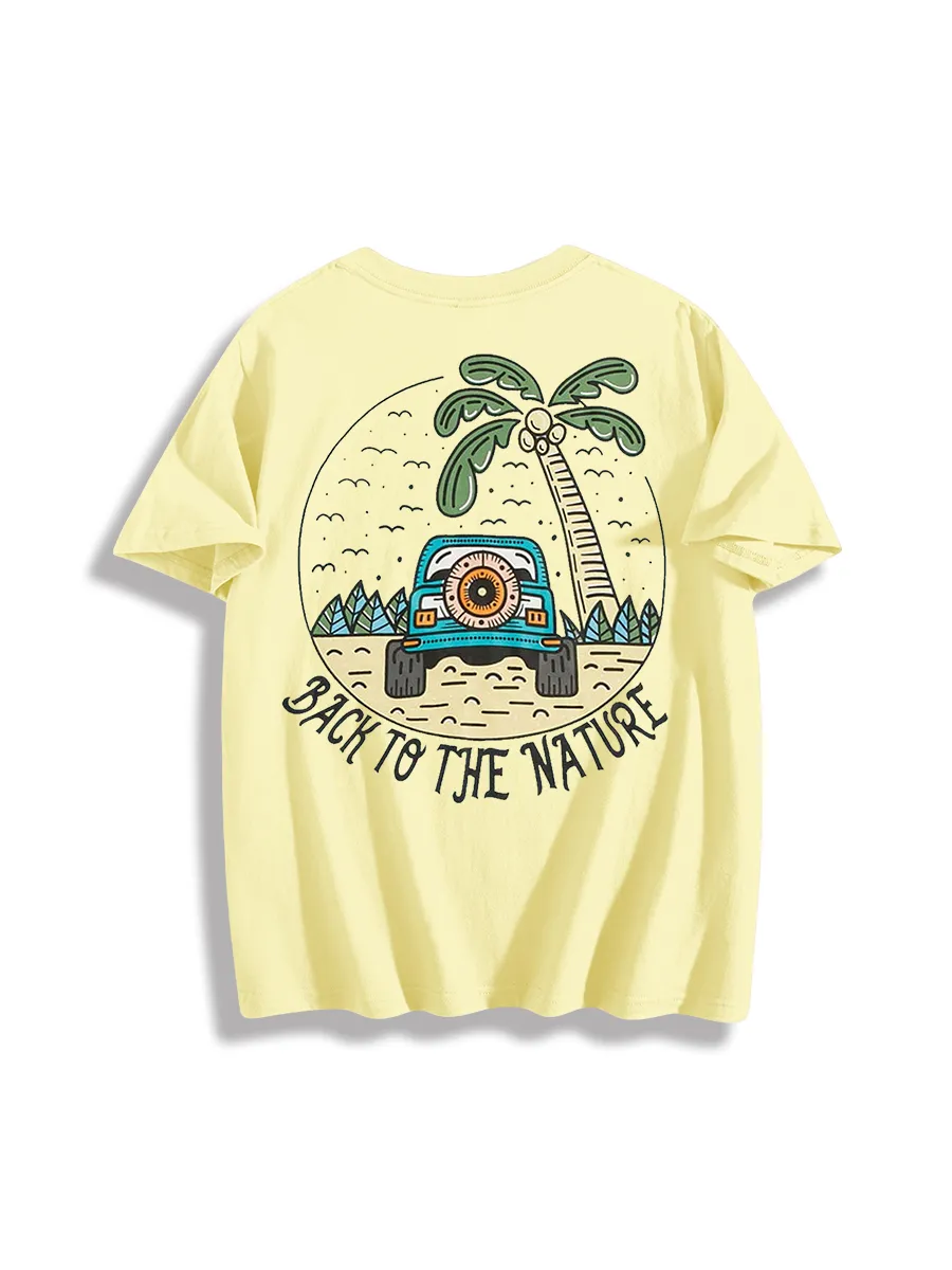 Shakeurbrain Hombres Camiseta con letra con estampado tropical