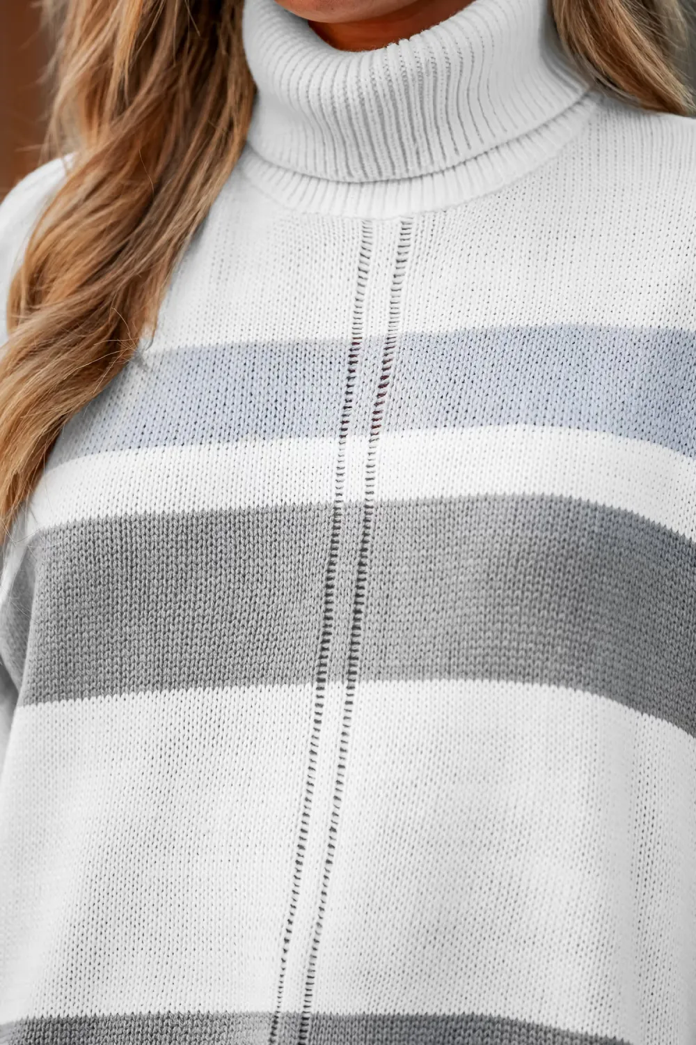 Striped Drop Sleeve Turtleneck Sweater