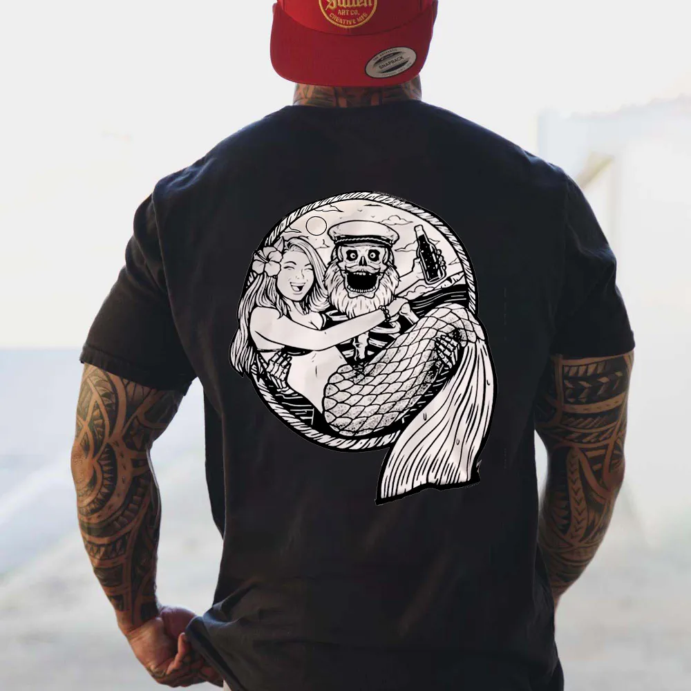 Captain Skull and the Mermaid Printed Men's T-shirt
