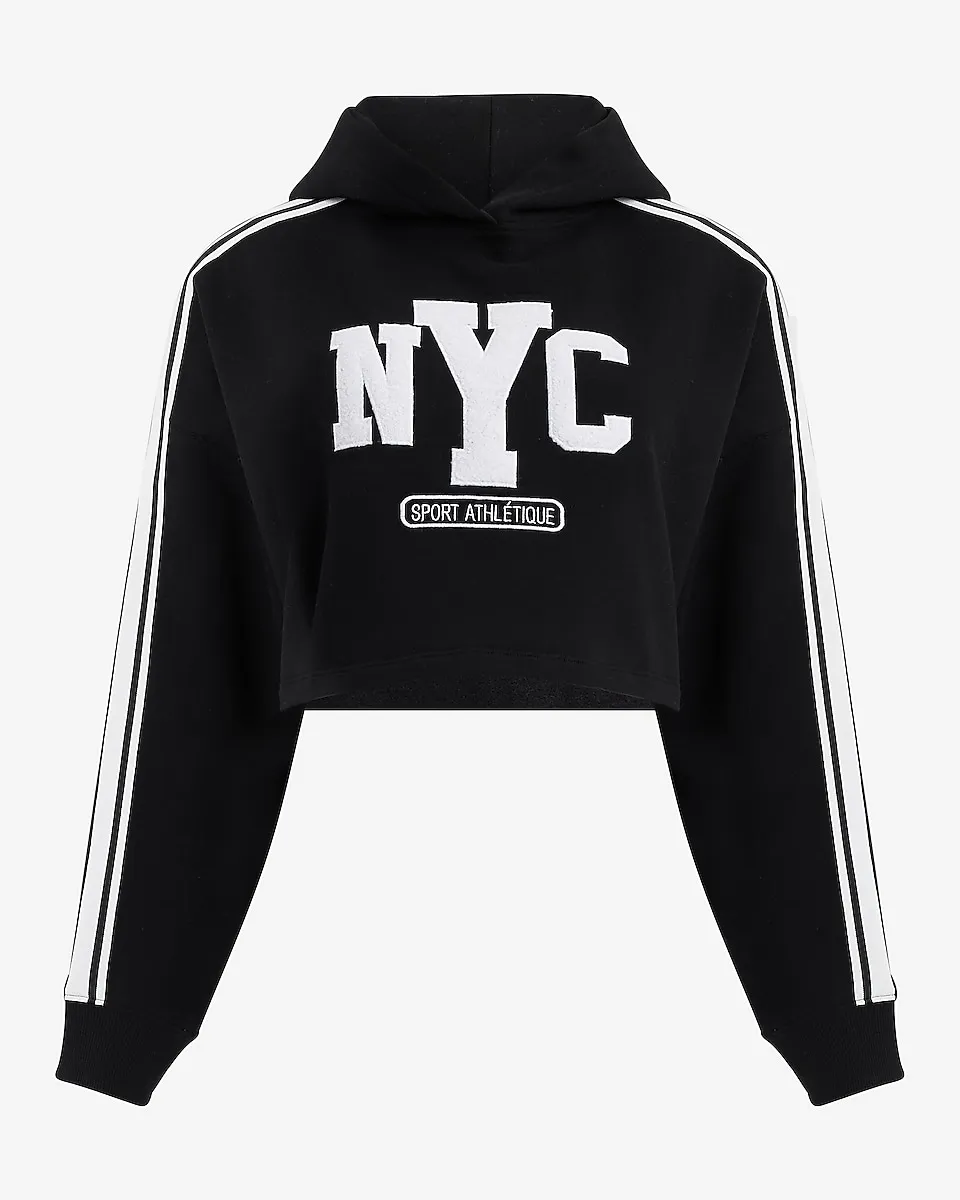 Nyc Graphic Stripe Sleeve Cropped Hoodie