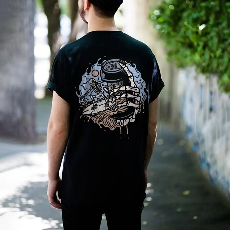 Summer Surfing Skeleton Printed Casual T-shirt
