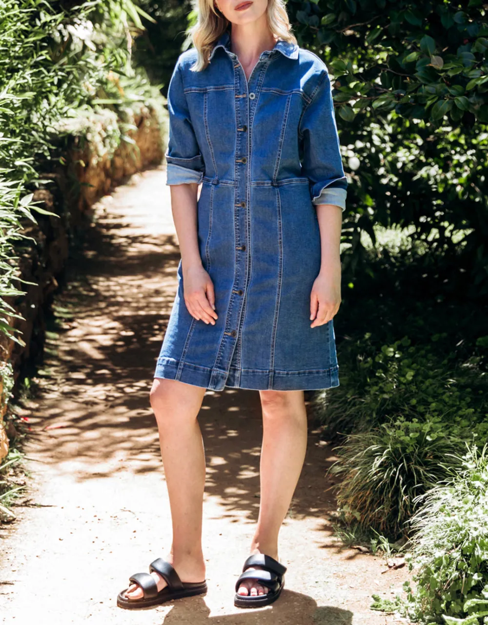 Gwen Long Sleeve Denim Dress - Mid Blue