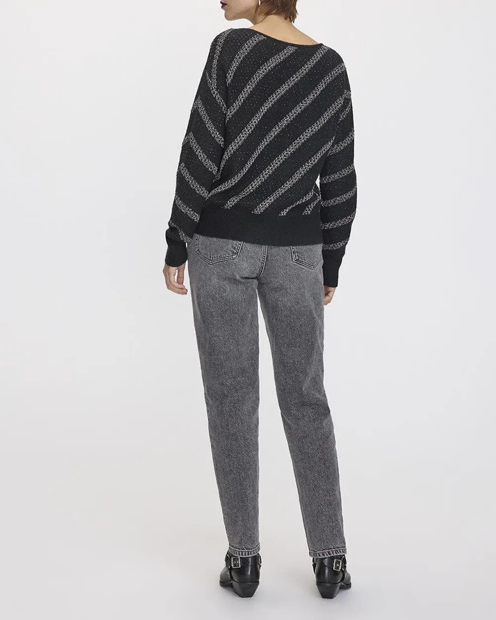 Striped Long-Sleeve Boat-Neck Sweater