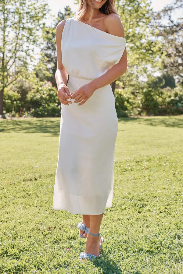 White One Shoulder Bodycon Midi Dress