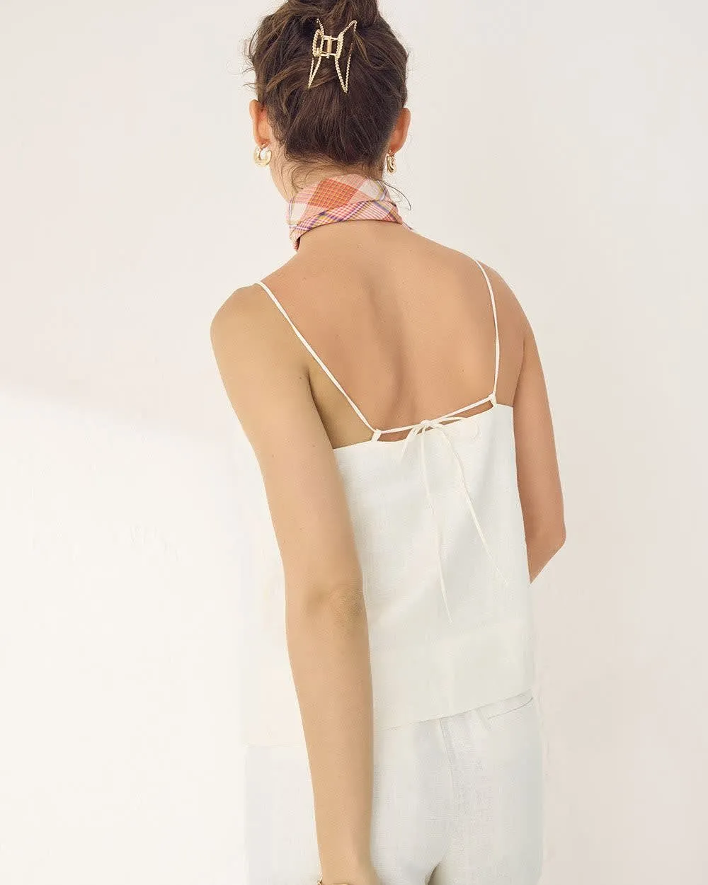 Square-Neck Linen-Blend Cami