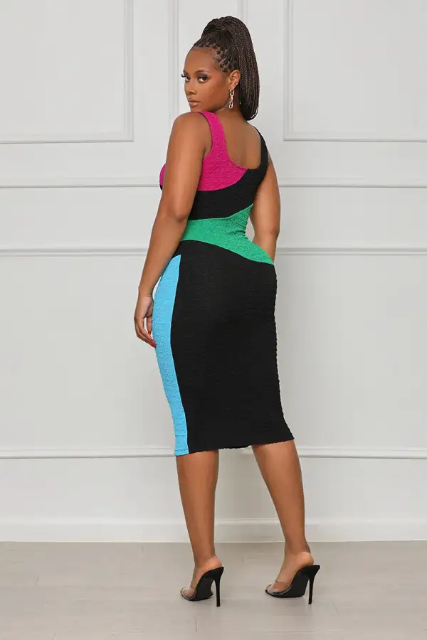 Only One Color Block Dress (Black Multi)