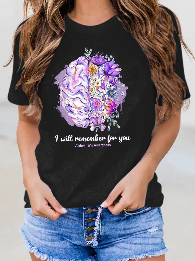 Women'S I Will Remember For You Alzheimer'S Awareness Round-Neck T-Shirt