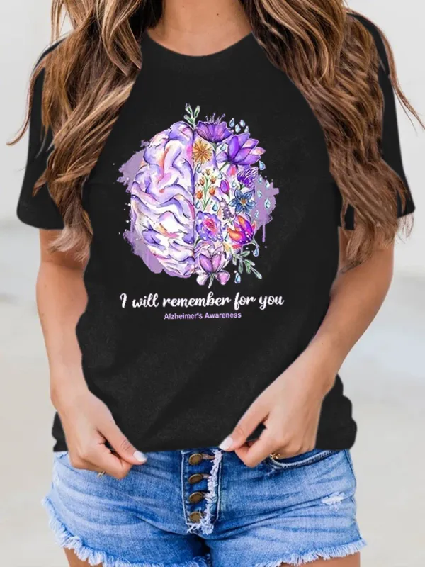 Women'S I Will Remember For You Alzheimer'S Awareness Round-Neck T-Shirt