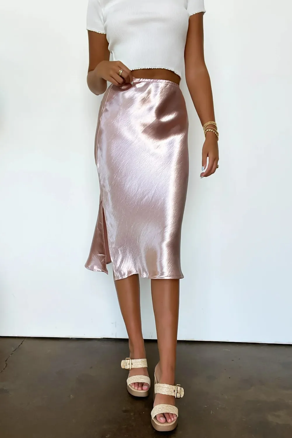 Intellectual satin midi skirt