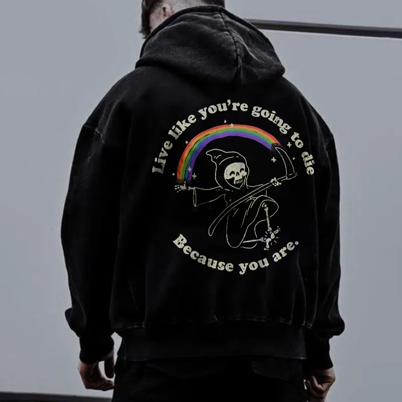 Live Like You're Going To Die Skull Printed Men's Hoodie