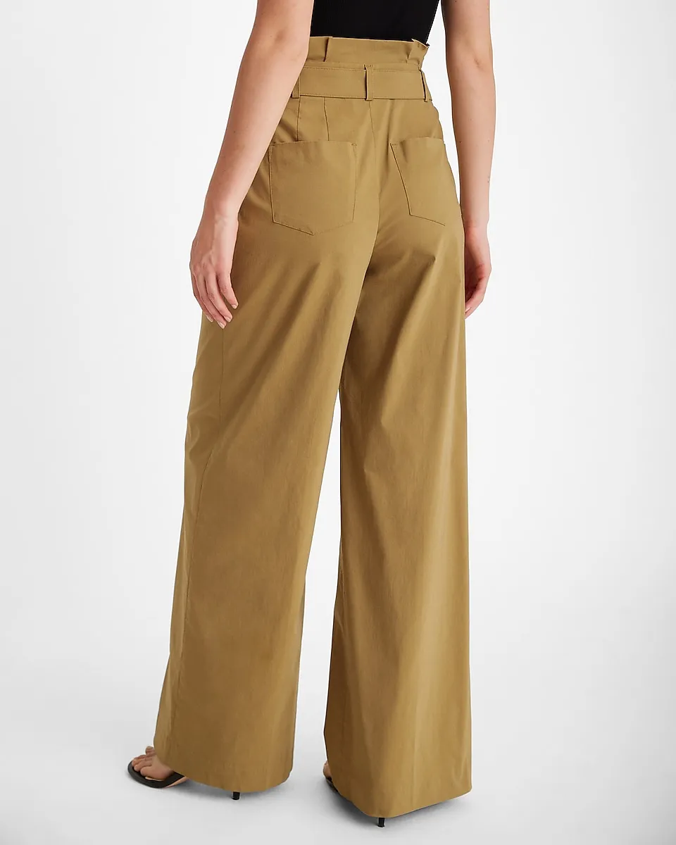 Super High Waisted Belted Paperbag Wide Leg Pant