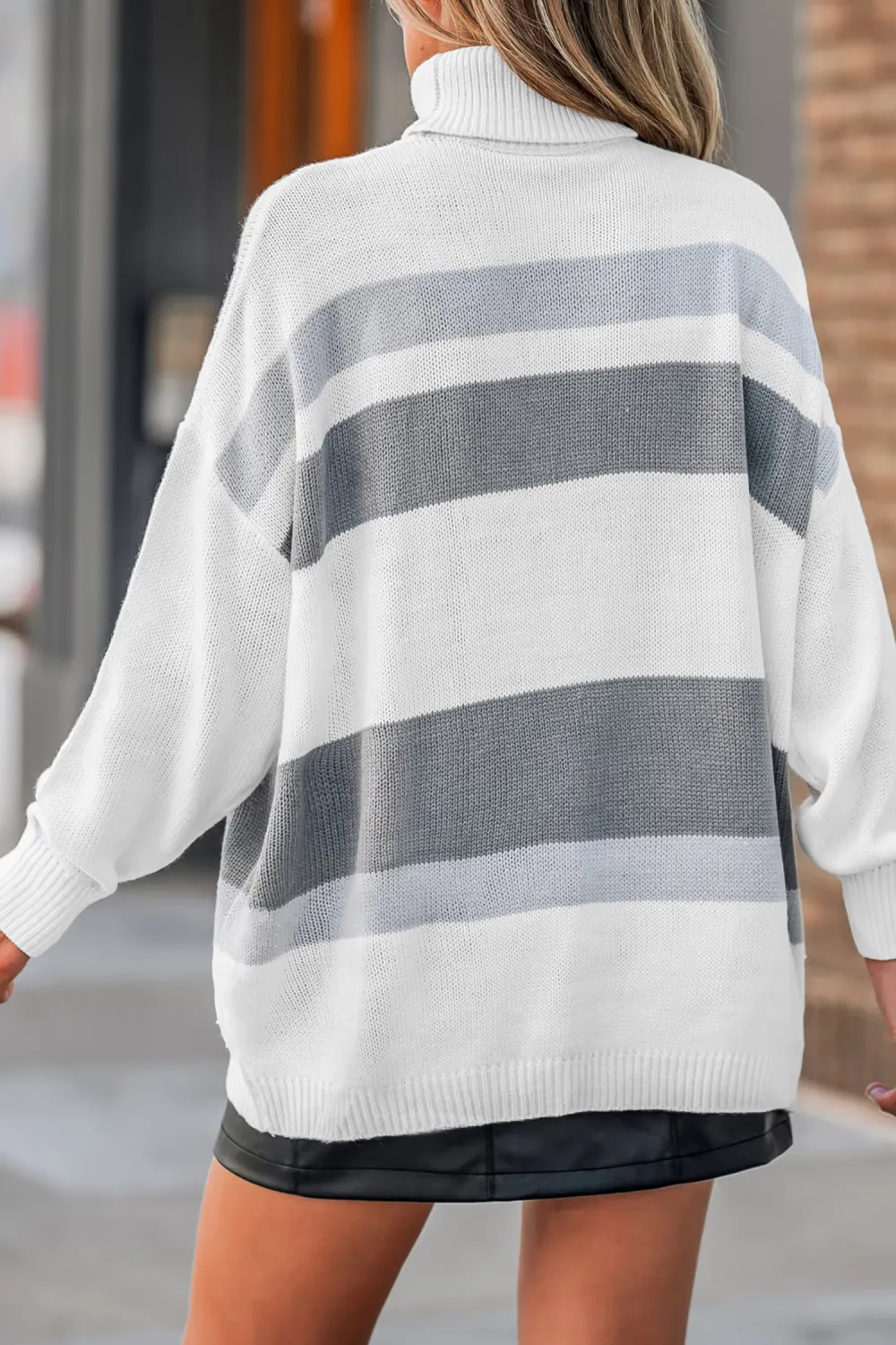 Striped Drop Sleeve Turtleneck Sweater