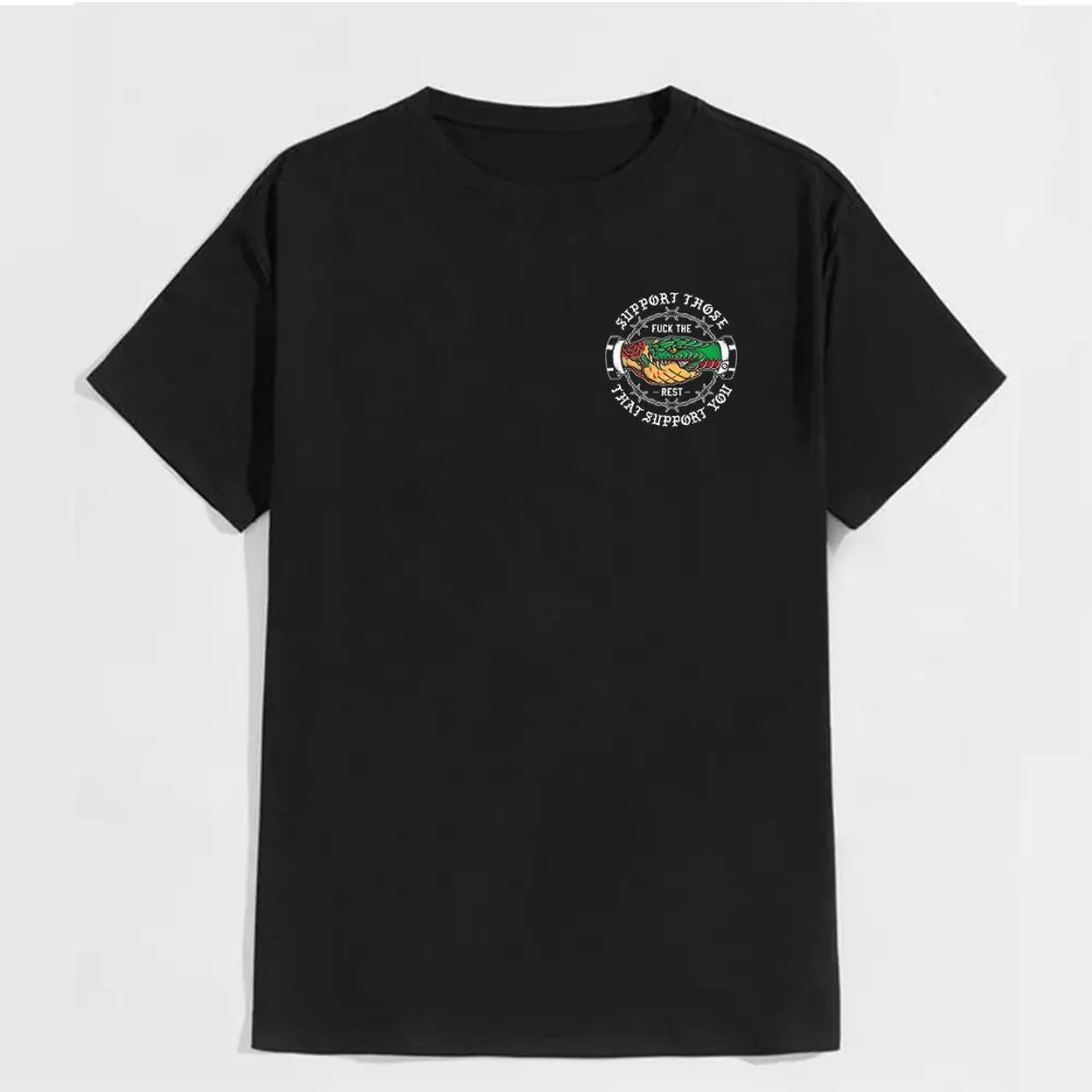 SUPPORT THOSE THAT SUPPORT YOU Snake Graphic Black Print T-shirt