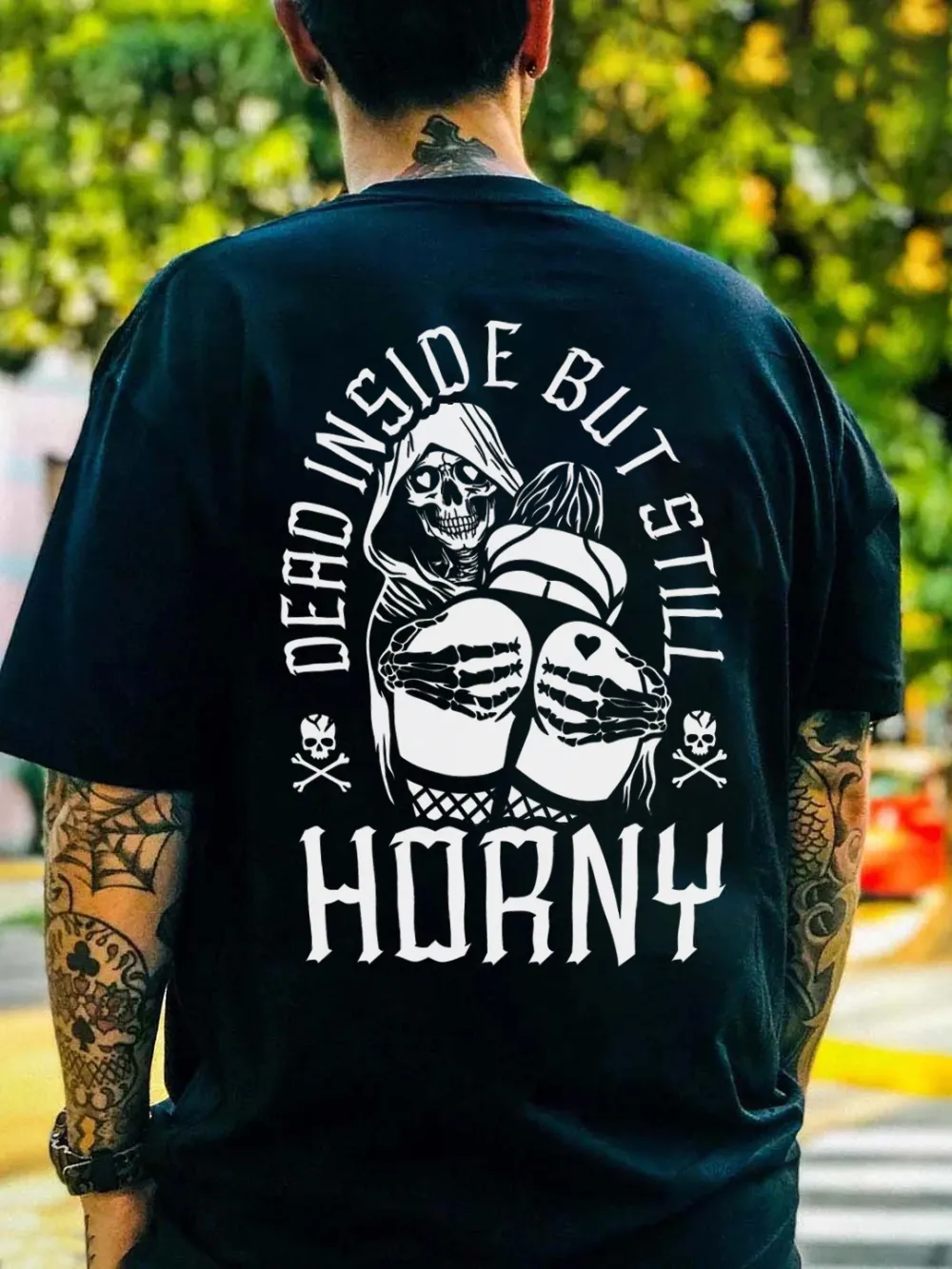 Dead Inside But Still Horny Skull Printed Men's T-shirt