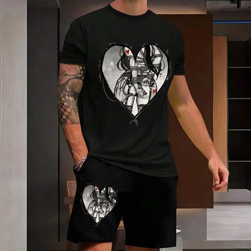Bondage Game Printed Casual T-Shirt Shorts Men's Suit