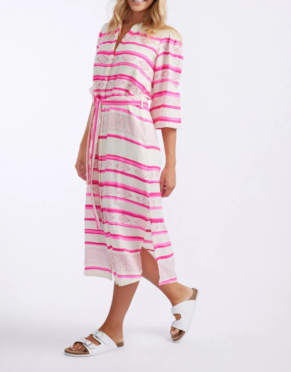 Palm Island Dress - Neon Pink Stripe