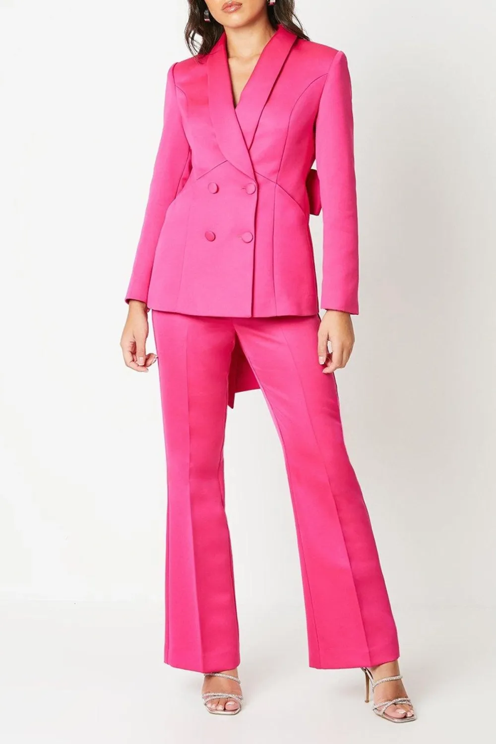 Slim Flare Structured Satin Trouser-Hot Pink