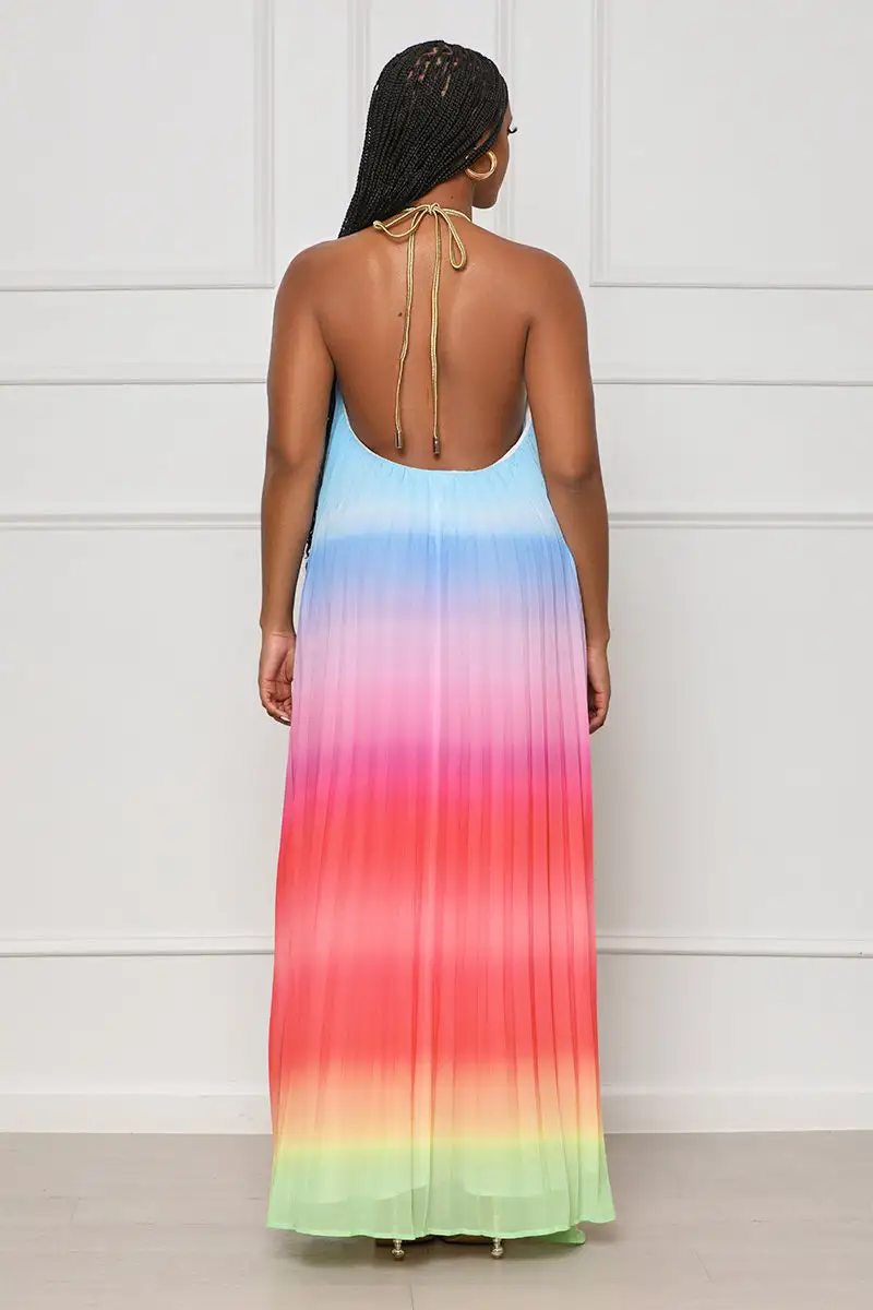 Dancing Desire Pleated Ombre Maxi Dress (Red Multi)- FINAL SALE